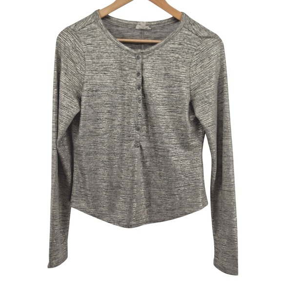 Pilcro Metallic Gold Knit Cropped Henley Top Size Medium Long Sleeve Y2K Rave - Picture 1 of 10